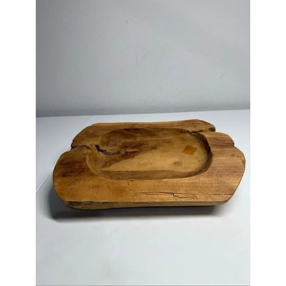 Vintage Organic Free Form Solid Teak Bowl